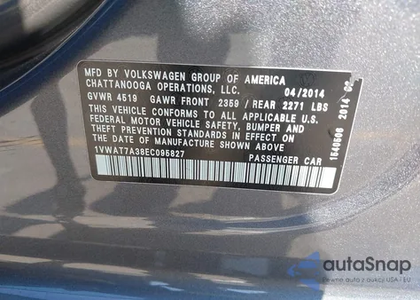 2014 Volkswagen Passat 1.8T Wolfsburg Edition из США, поврежденный, VIN 1VWAT7A38EC095827